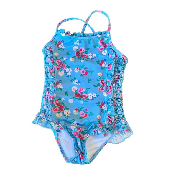 CATH KIDS Other - CATH KIDS Floral Swimsuit Girls 3-4 3T 4T Toddler Girl Pink Blue Cross Back